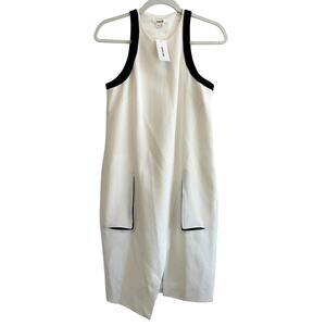 Helmut Lang Sugar Two-Tone Faux-Wrap Dress NEW Optic White Black Small